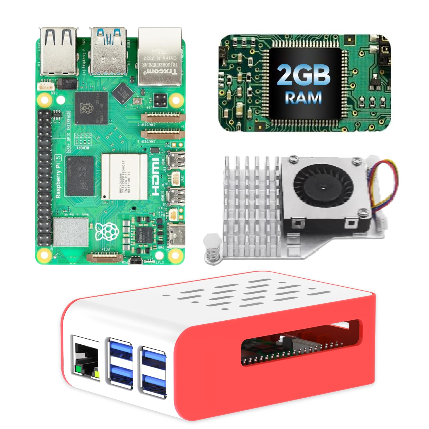 新品　Raspberry Pi 5 2GB ケースとクーラーセット Amazon.co.jp: iRasptek Raspberry Pi 5 2GB RAM用ベーシックキット